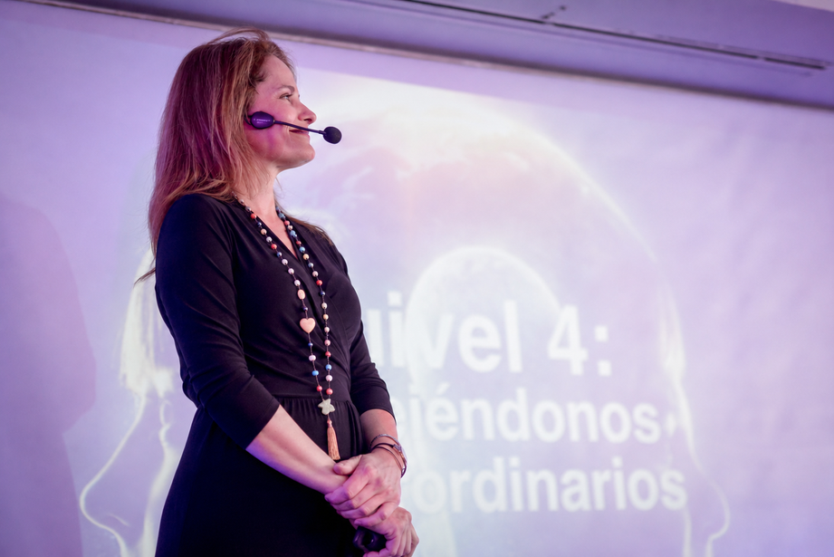 Francesca Facio wearing a headset microphone